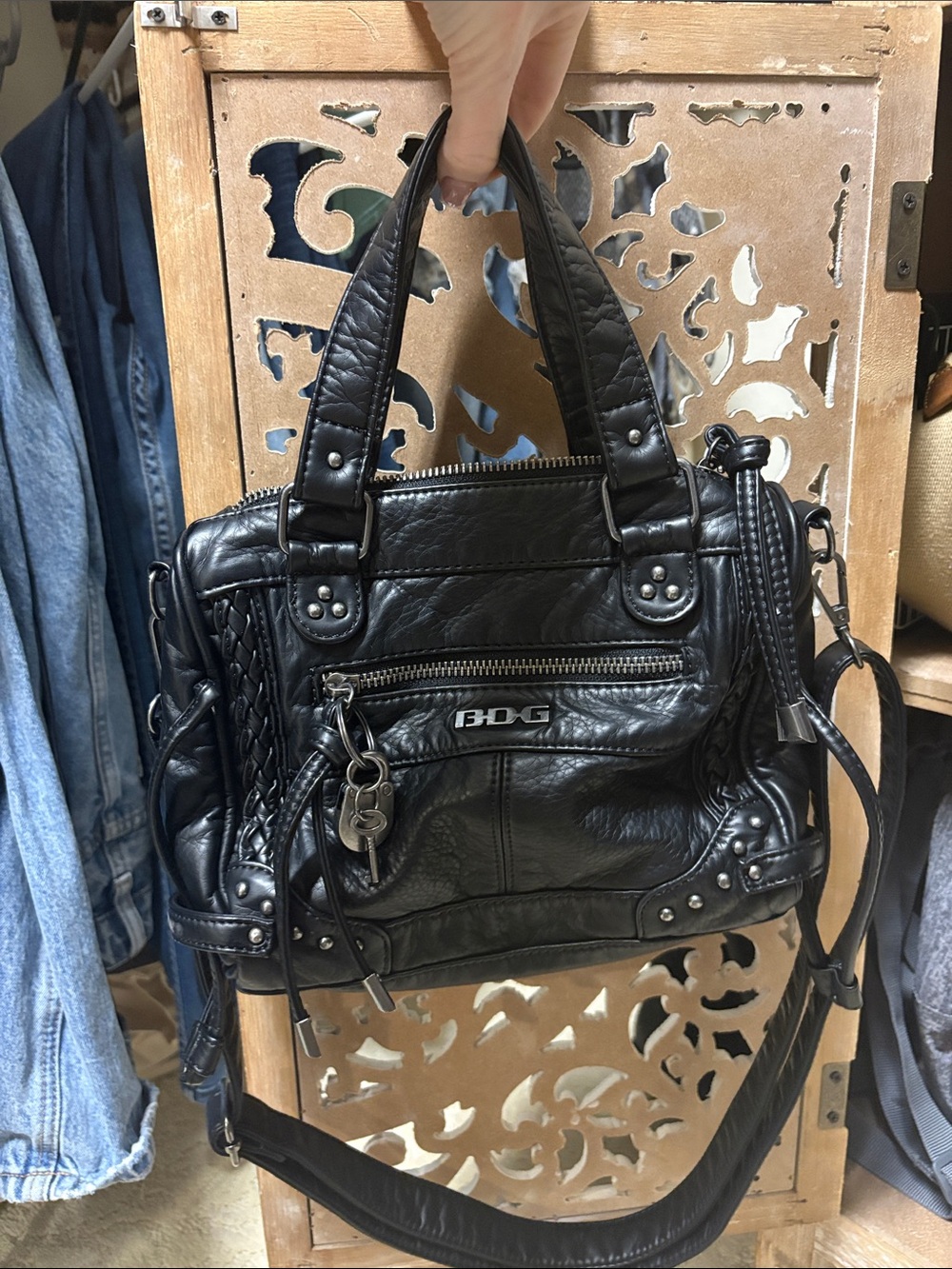 BDG Black Quilted-Accent Faux Leather Shoulder Bag
